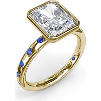 Bezel Set Radiant Cut Diamond Engagement Ring with Flush Set Sapphires (Sapphire Total Weight 0.37 Carat) by Fana
