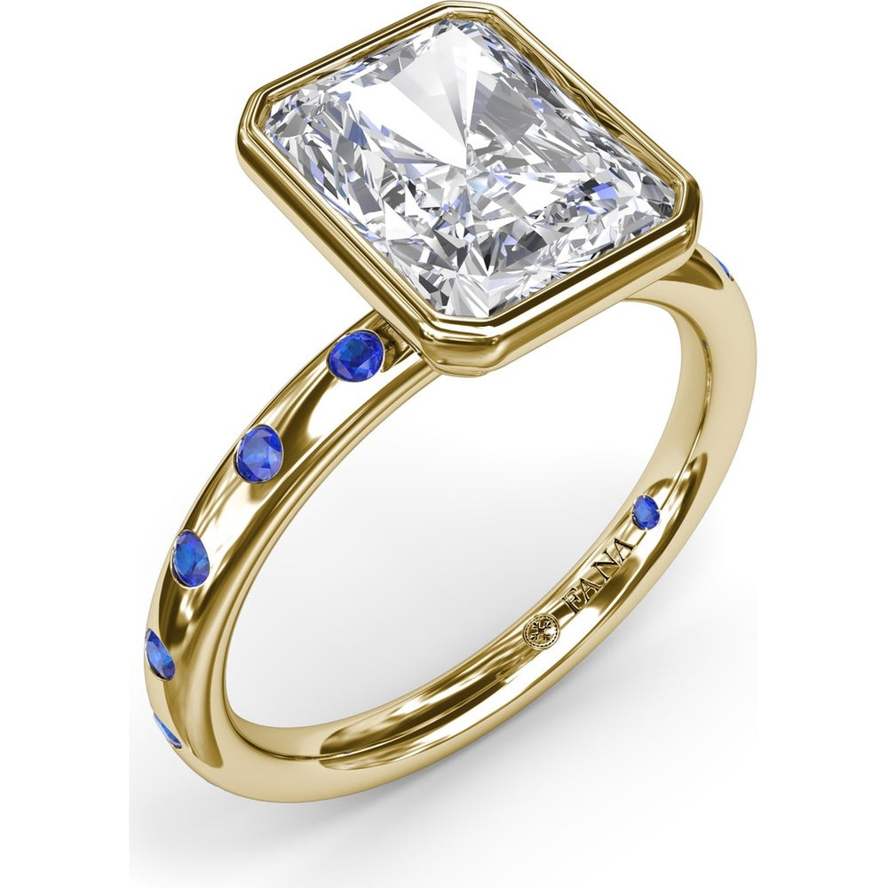 Bezel Set Radiant Cut Diamond Engagement Ring with Flush Set Sapphires (Sapphire Total Weight 0.37 Carat) by Fana