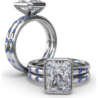 Bezel Set Radiant Cut Diamond Engagement Ring with Flush Set Sapphires (Sapphire Total Weight 0.37 Carat) by Fana