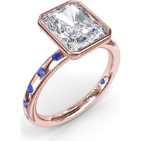 Bezel Set Radiant Cut Diamond Engagement Ring with Flush Set Sapphires (Sapphire Total Weight 0.37 Carat) by Fana