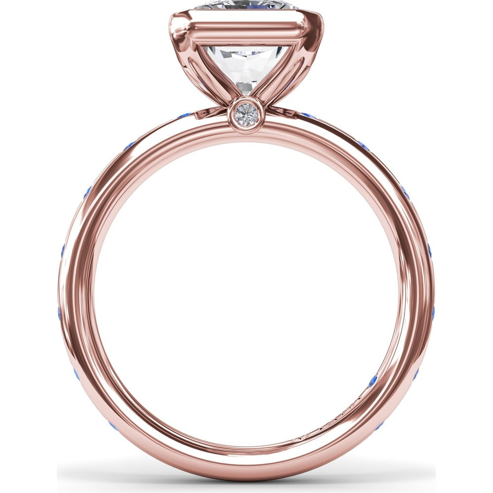 Bezel Set Radiant Cut Diamond Engagement Ring with Flush Set Sapphires (Sapphire Total Weight 0.37 Carat) by Fana