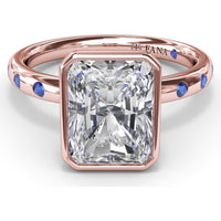 Bezel Set Radiant Cut Diamond Engagement Ring with Flush Set Sapphires (Sapphire Total Weight 0.37 Carat) by Fana