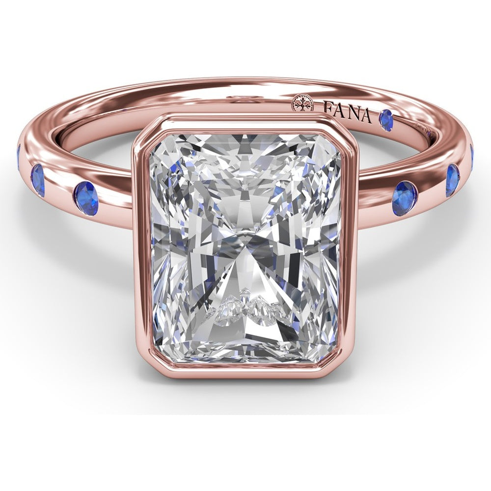 Bezel Set Radiant Cut Diamond Engagement Ring with Flush Set Sapphires (Sapphire Total Weight 0.37 Carat) by Fana