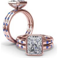 Bezel Set Radiant Cut Diamond Engagement Ring with Flush Set Sapphires (Sapphire Total Weight 0.37 Carat) by Fana