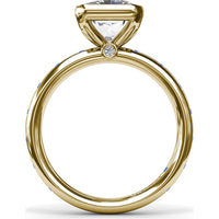 Bezel Set Radiant Cut Diamond Engagement Ring with Flush Set Sapphires (Sapphire Total Weight 0.37 Carat) by Fana