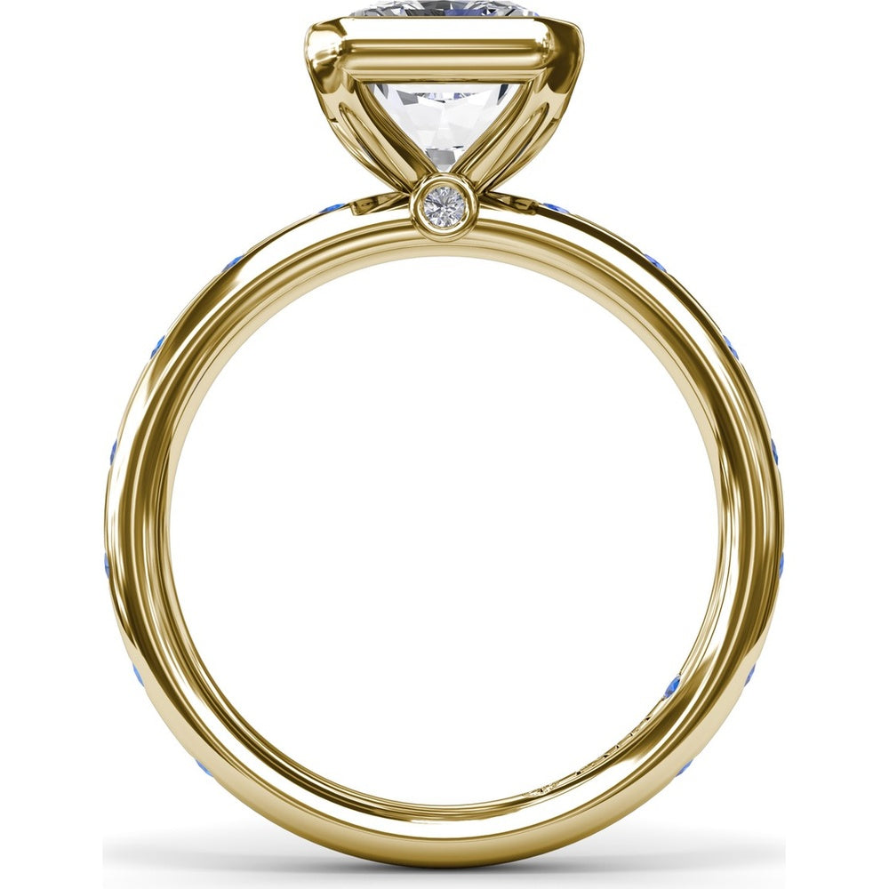 Bezel Set Radiant Cut Diamond Engagement Ring with Flush Set Sapphires (Sapphire Total Weight 0.37 Carat) by Fana