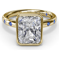 Bezel Set Radiant Cut Diamond Engagement Ring with Flush Set Sapphires (Sapphire Total Weight 0.37 Carat) by Fana