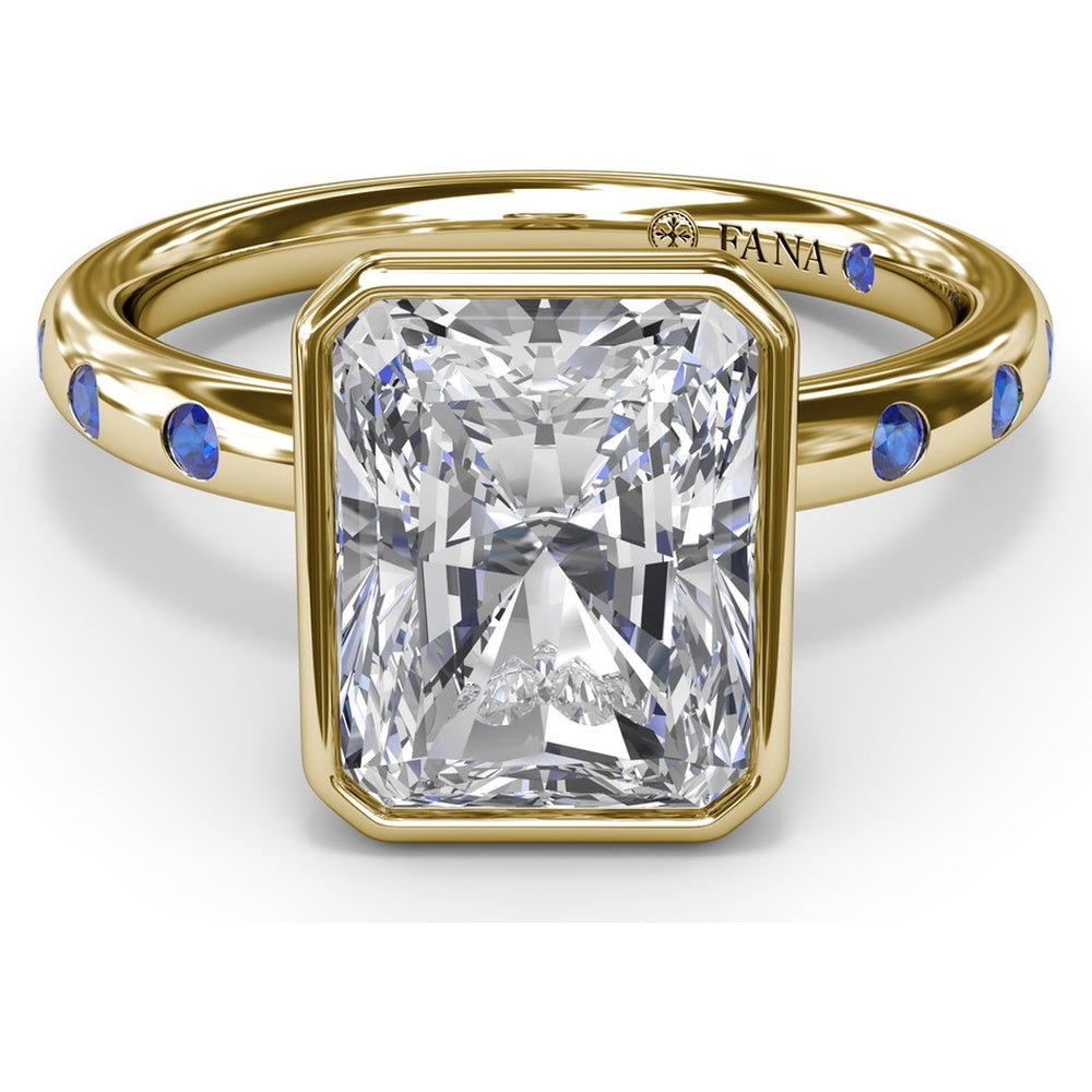 Bezel Set Radiant Cut Diamond Engagement Ring with Flush Set Sapphires (Sapphire Total Weight 0.37 Carat) by Fana