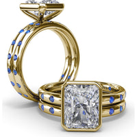 Bezel Set Radiant Cut Diamond Engagement Ring with Flush Set Sapphires (Sapphire Total Weight 0.37 Carat) by Fana