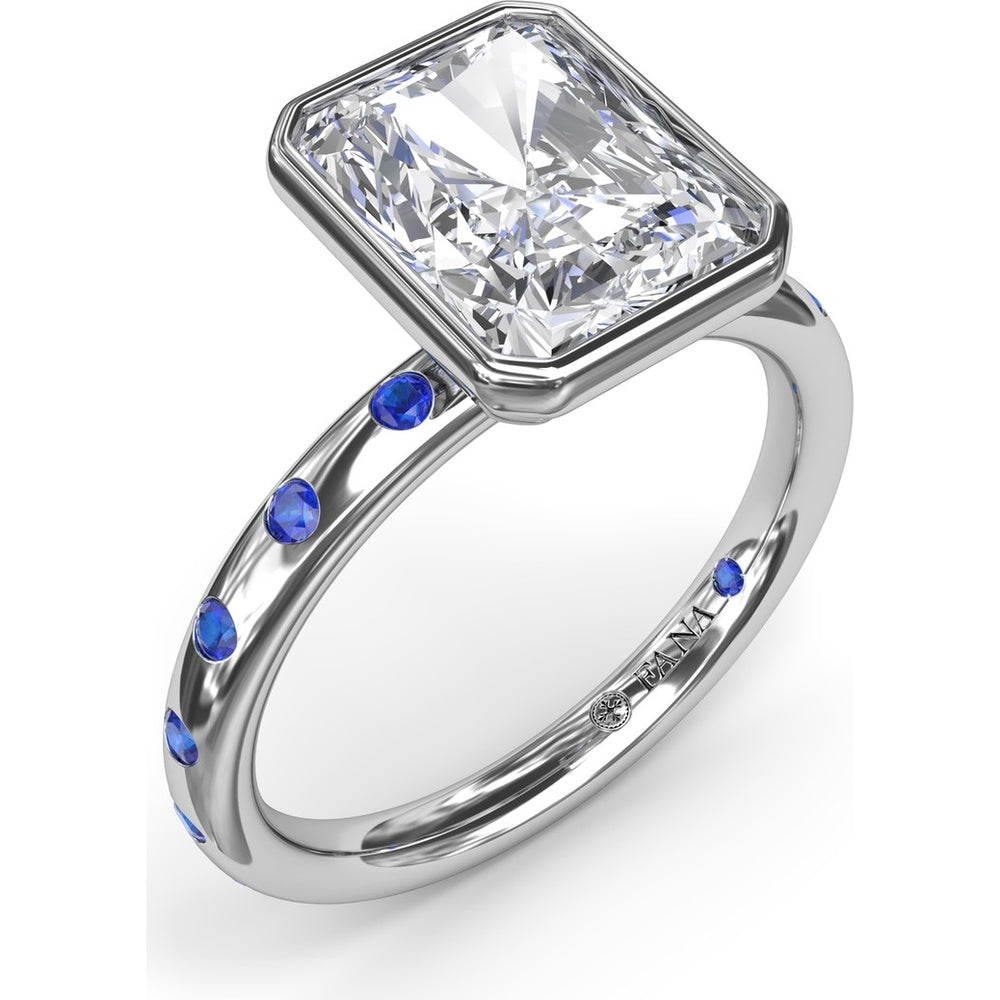 Bezel Set Radiant Cut Diamond Engagement Ring with Flush Set Sapphires (Sapphire Total Weight 0.37 Carat) by Fana