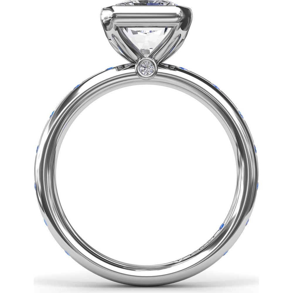 Bezel Set Radiant Cut Diamond Engagement Ring with Flush Set Sapphires (Sapphire Total Weight 0.37 Carat) by Fana