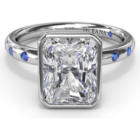 Bezel Set Radiant Cut Diamond Engagement Ring with Flush Set Sapphires (Sapphire Total Weight 0.37 Carat) by Fana