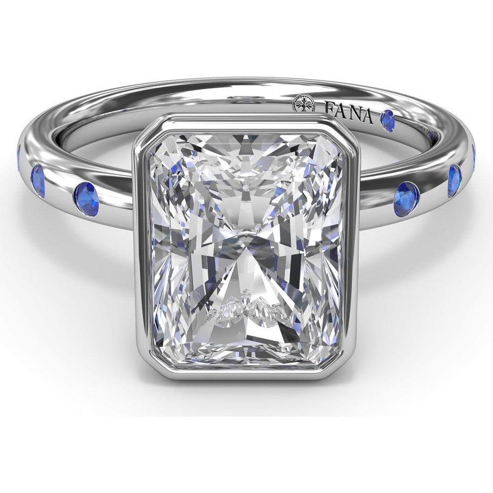 Bezel Set Radiant Cut Diamond Engagement Ring with Flush Set Sapphires (Sapphire Total Weight 0.37 Carat) by Fana