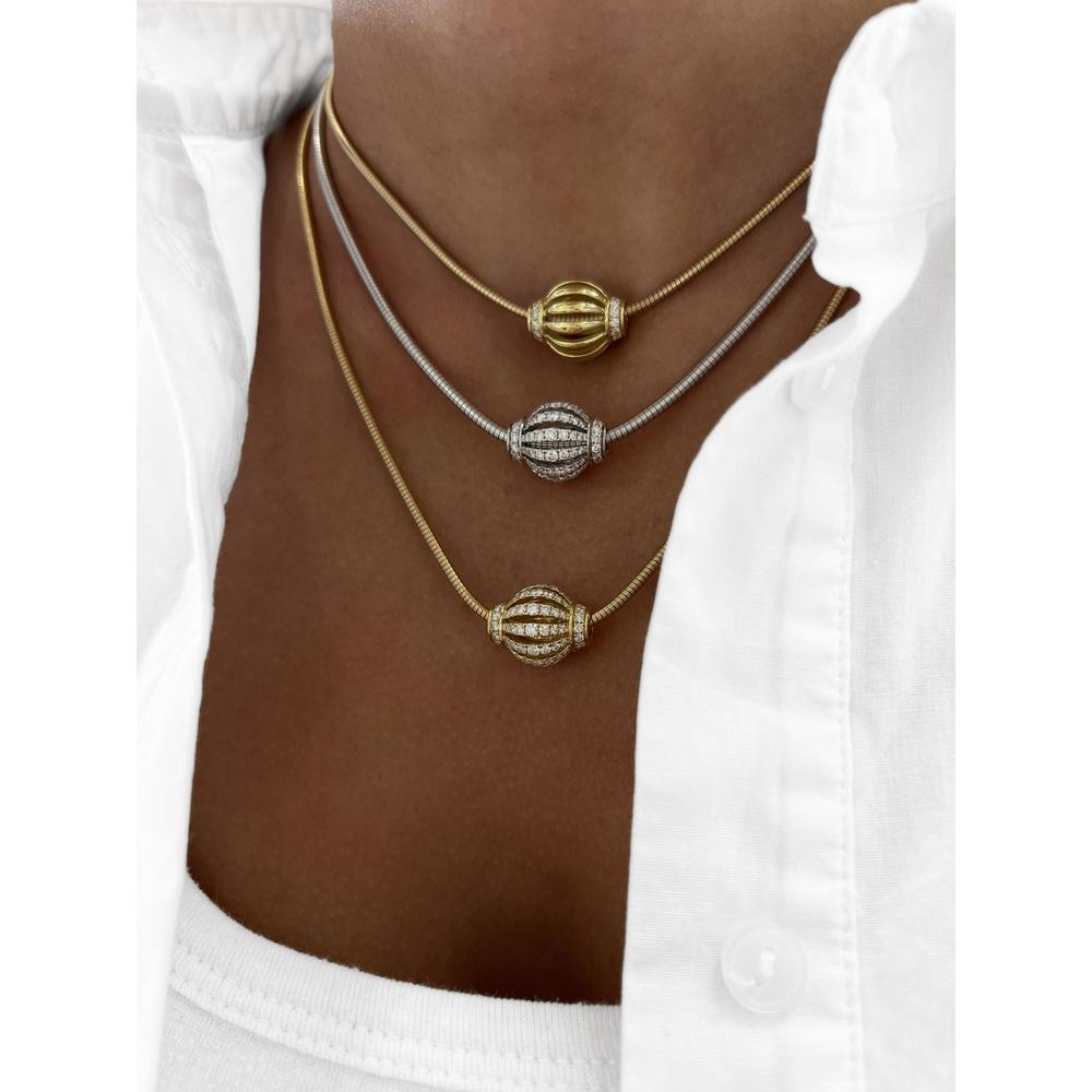 Birdcage Diamond Rondel Pendant Necklace in 18K White Gold by Charles Krypell