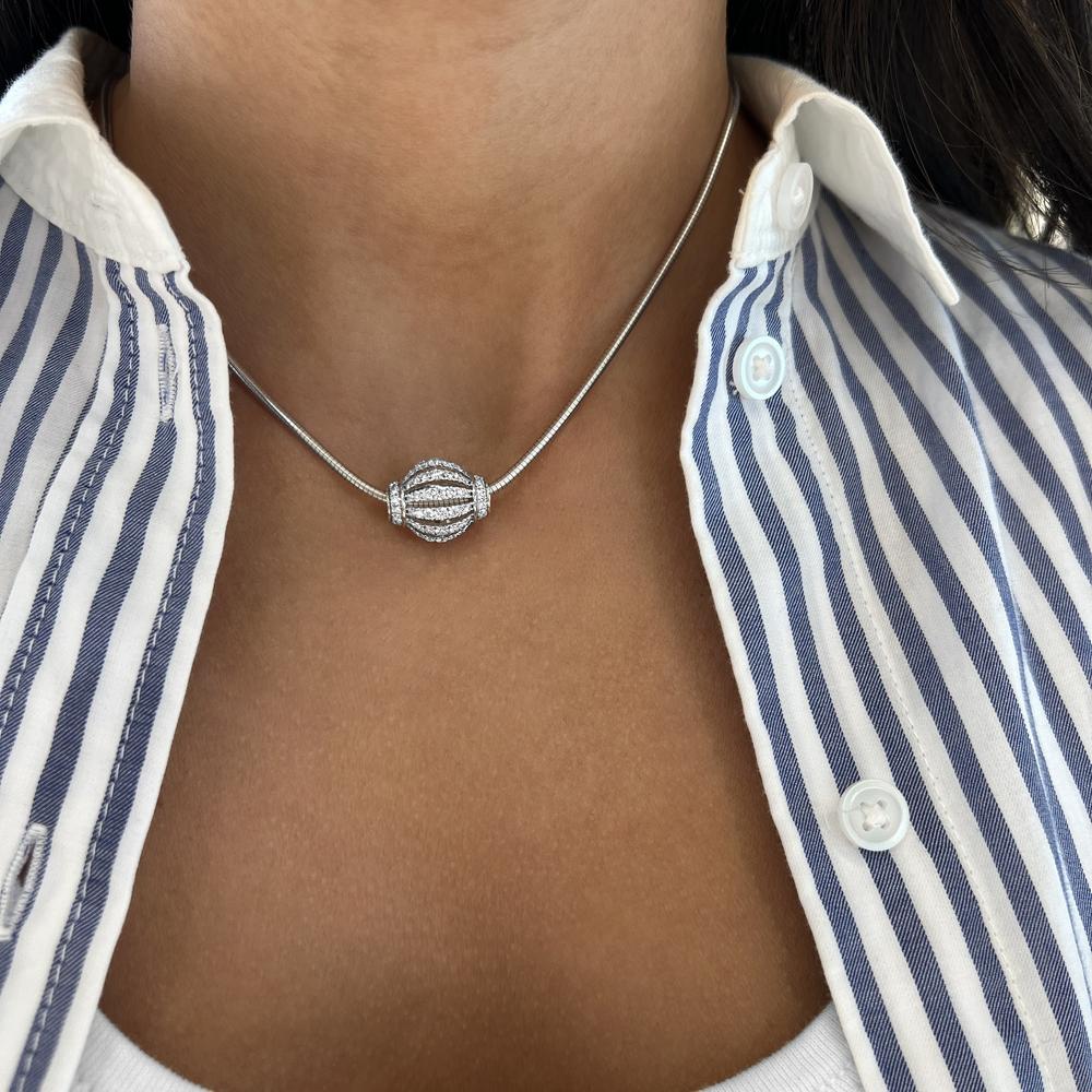 Birdcage Diamond Rondel Pendant Necklace in 18K White Gold by Charles Krypell