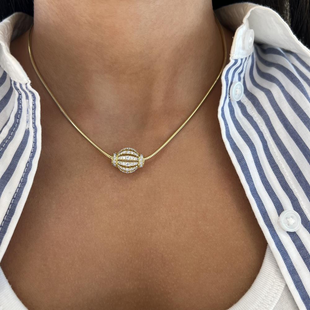 Birdcage Diamond Rondel Pendant Necklace in 18K Yellow Gold by Charles Krypell
