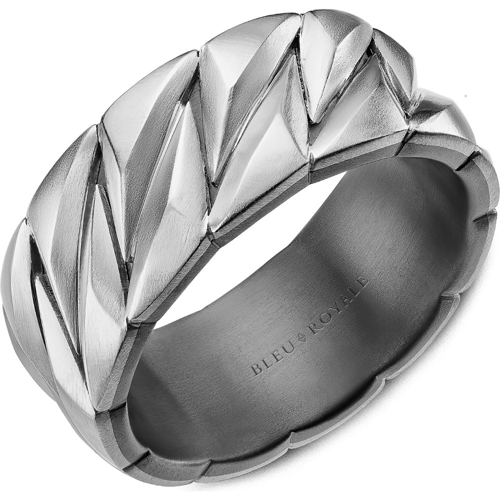 Bleu Royale Men's Wedding Band - 14K White Gold and Tantalum Geometric with Sandpaper Finish - 10mm Width from the Geometric Collection