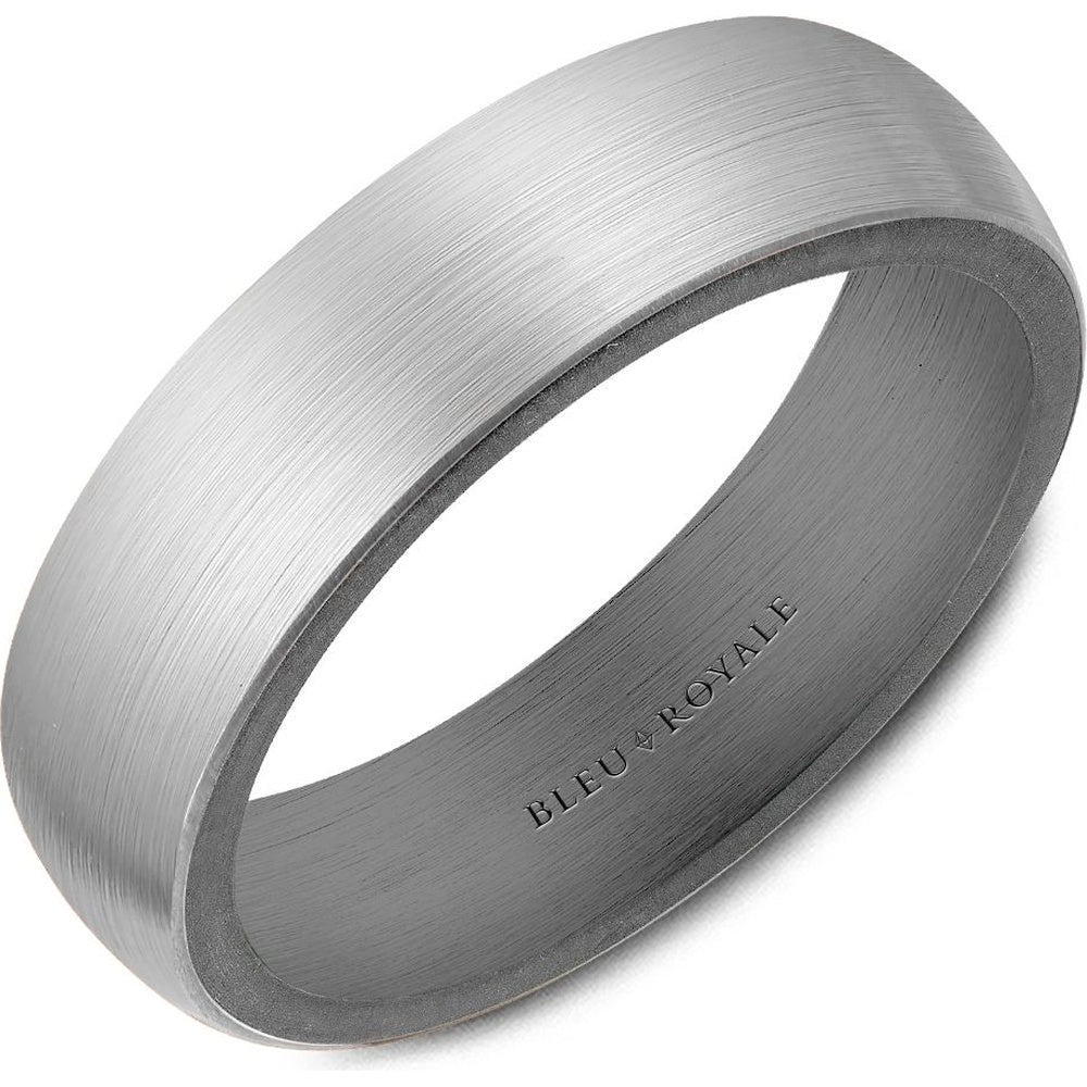 Bleu Royale Men's Wedding Band - 14K White Gold and Tantalum with Brushed Sandpaper Finish - 6mm Width from the Tantalum & Precious Metal Collection