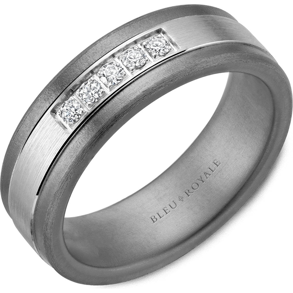 Bleu Royale Men's Wedding Band - 14K White Gold and Tantalum with Channel Set Round Diamonds - 0.14 Carat Total Diamond Weight - 7mm Width from the Tantalum & Precious Metal Collection