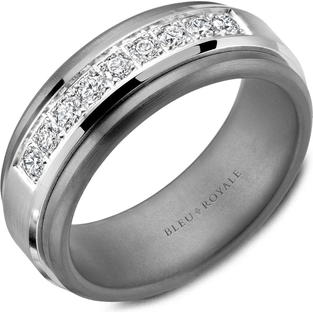 Bleu Royale Men's Wedding Band - 14K White Gold and Tantalum with Channel-Set Round Diamonds - 0.45 Carat Total Diamond Weight - 8.5mm Width from the Tantalum & Precious Metal Collection
