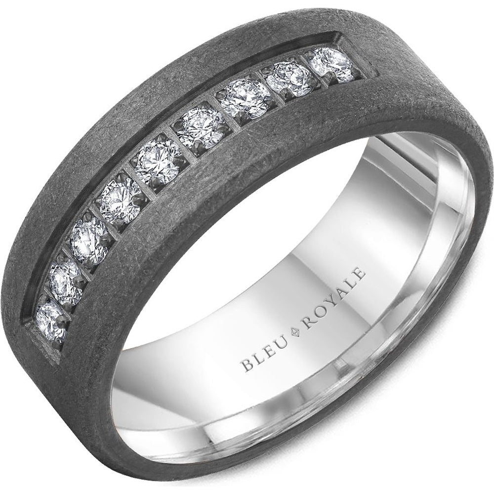 Bleu Royale Men's Wedding Band - 14K White Gold and Tantalum with Channel-Set Round Diamonds - 0.45 Carat Total Diamond Weight - 8mm Width from the Tantalum & Precious Metal Collection