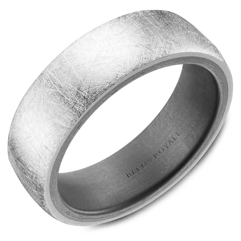 Bleu Royale Men's Wedding Band - 14K White Gold and Tantalum with Diamond Brush Finish and Sandpaper Interior - 7mm Width from the Tantalum & Precious Metal Collection