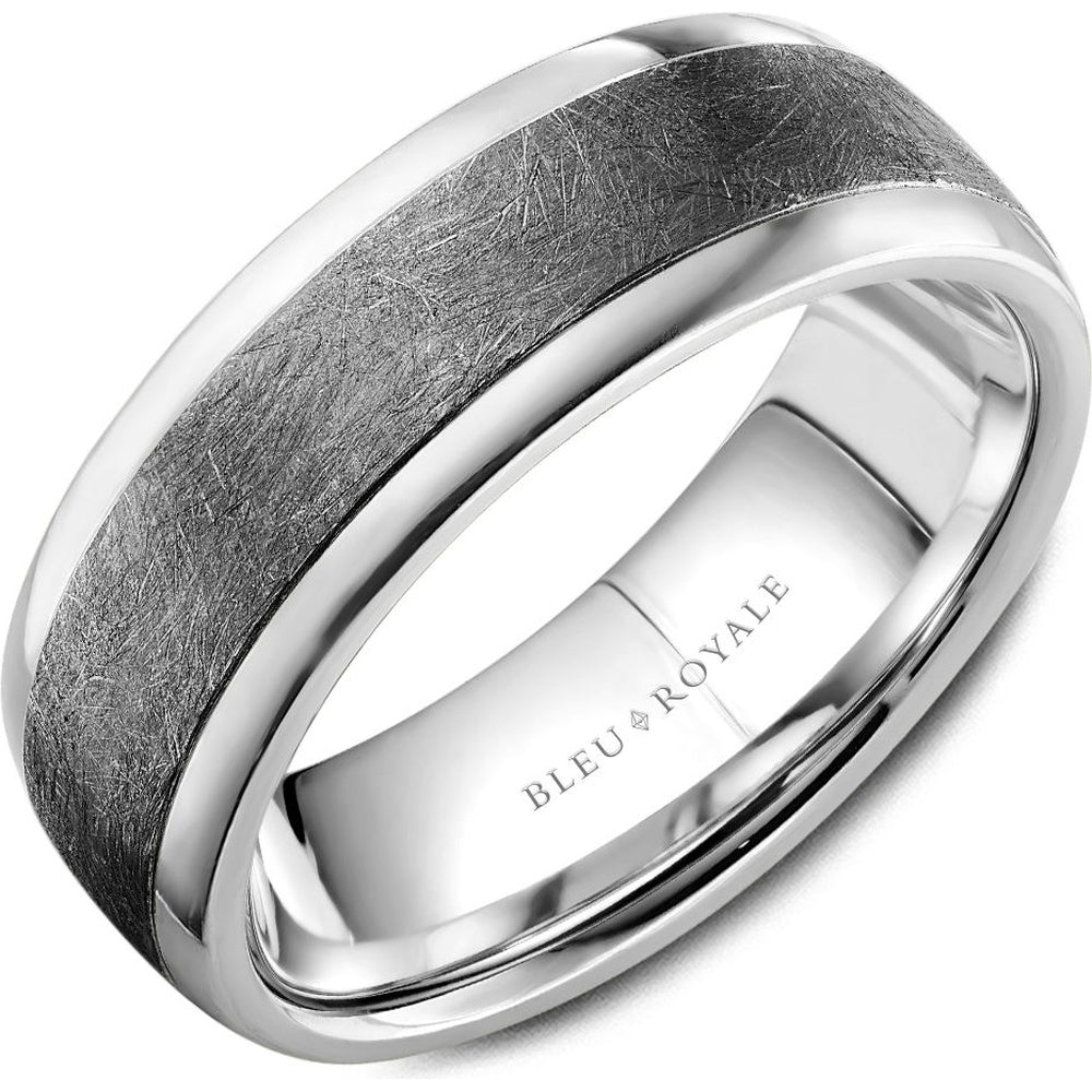 Bleu Royale Men's Wedding Band - 14K White Gold and Tantalum with Diamond Brushed Center and High Polish Edges - 7.5mm Width from the Tantalum & Precious Metal Collection
