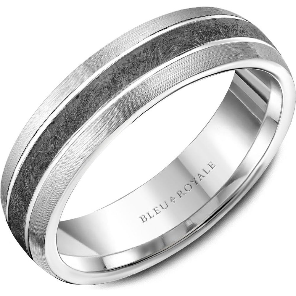 Bleu Royale Men's Wedding Band - 14K White Gold and Tantalum with Diamond Brushed Center and Sandpaper Edges - 6mm Width from the Tantalum & Precious Metal Collection