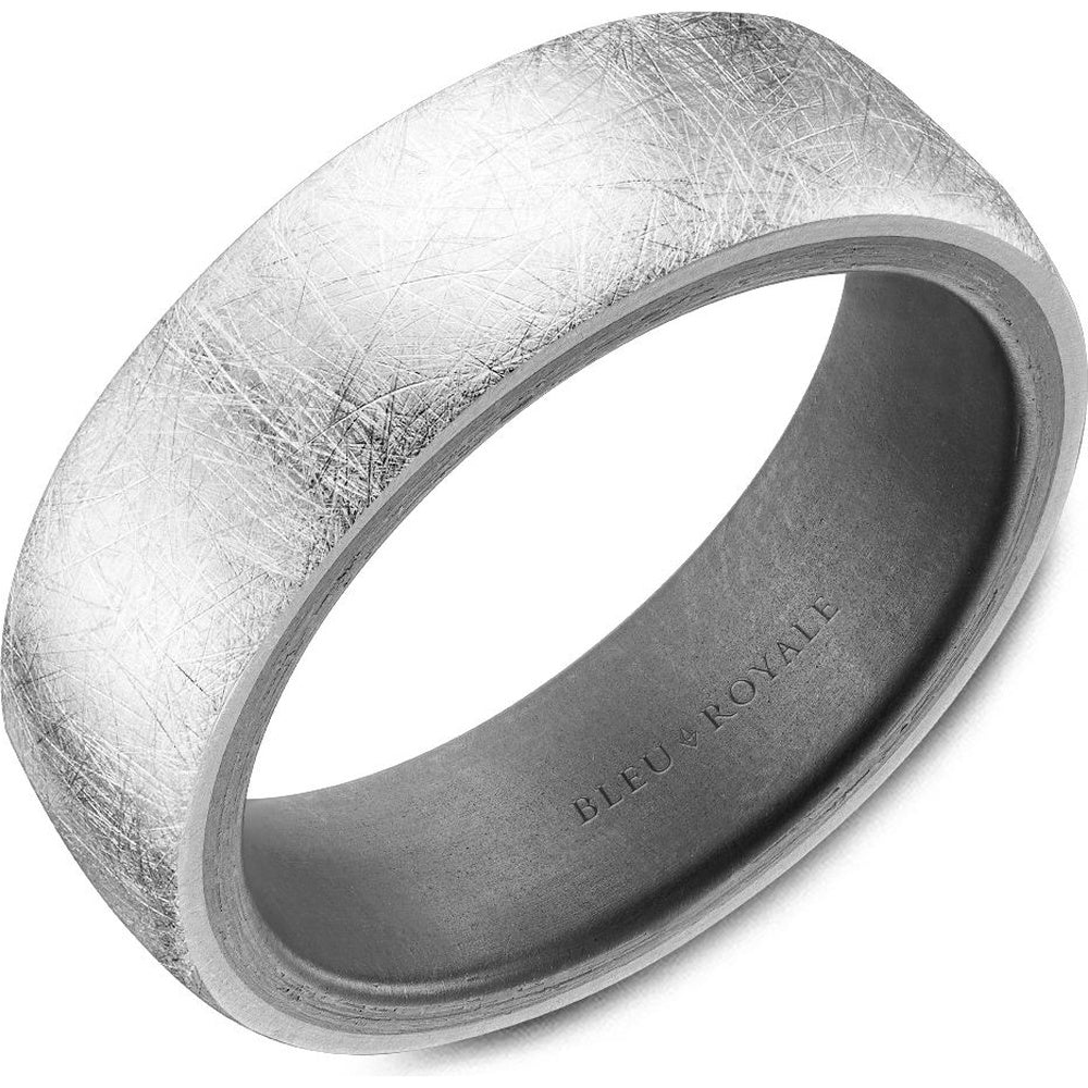 Bleu Royale Men's Wedding Band - 14K White Gold and Tantalum with Diamond Brushed Finish and Sandpaper Interior - 7mm Width from the Tantalum & Precious Metal Collection