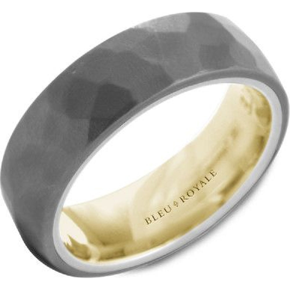 Bleu Royale Men's Wedding Band - 14K Yellow Gold and Tantalum with Frosted Hammered Finish- Size 10 - 7mm Width from the Tantalum & Precious Metal Collection
