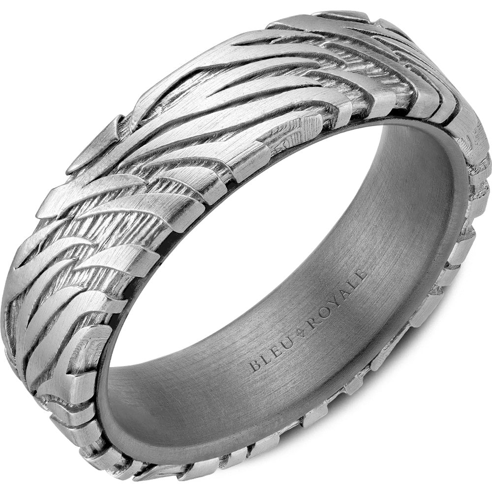 Bleu Royale Men's Wedding Band - 14K White Gold and Tantalum with Frosted Top and Sculptural Wave Motif - 6mm Width from the Tantalum & Precious Metal Collection