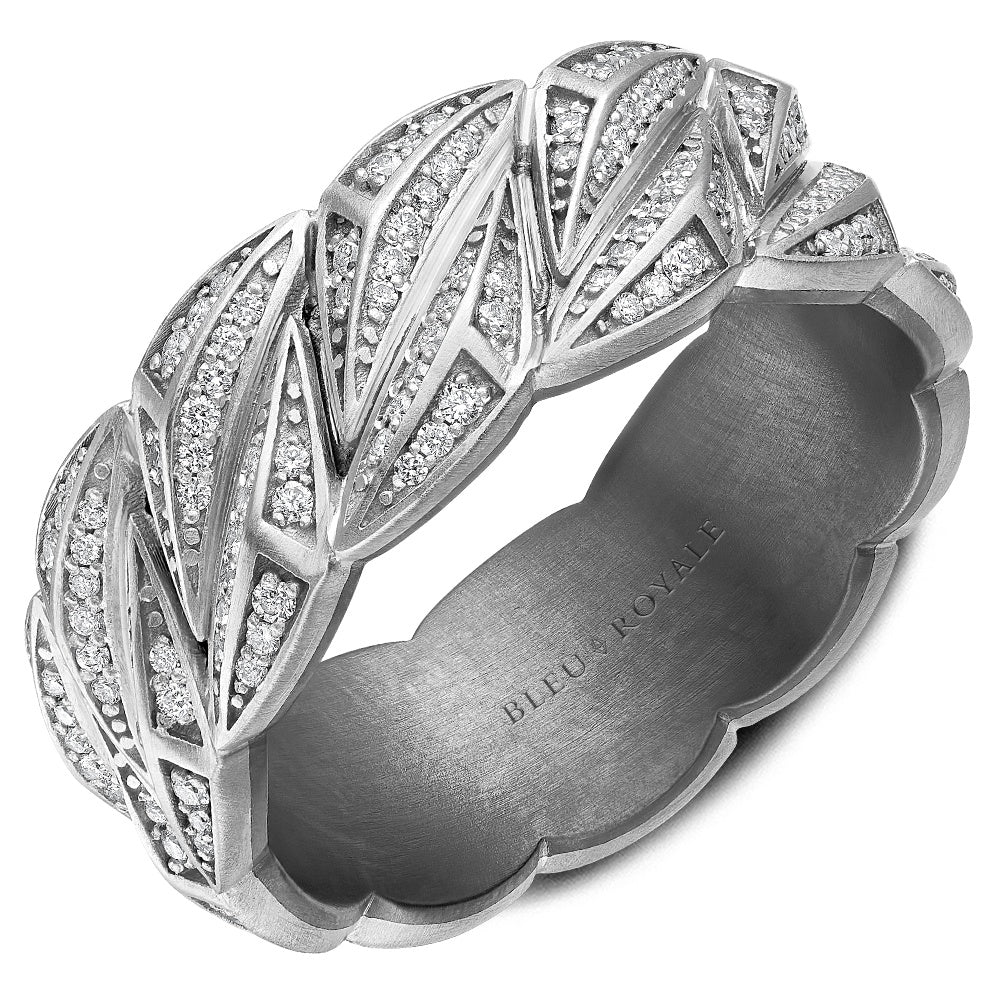 Bleu Royale Men's Wedding Band - 14K White Gold and Tantalum with Pavé Round Diamonds - 0.96 Carat Total Diamond Weight - 8.5mm Width from the Geometric Collection
