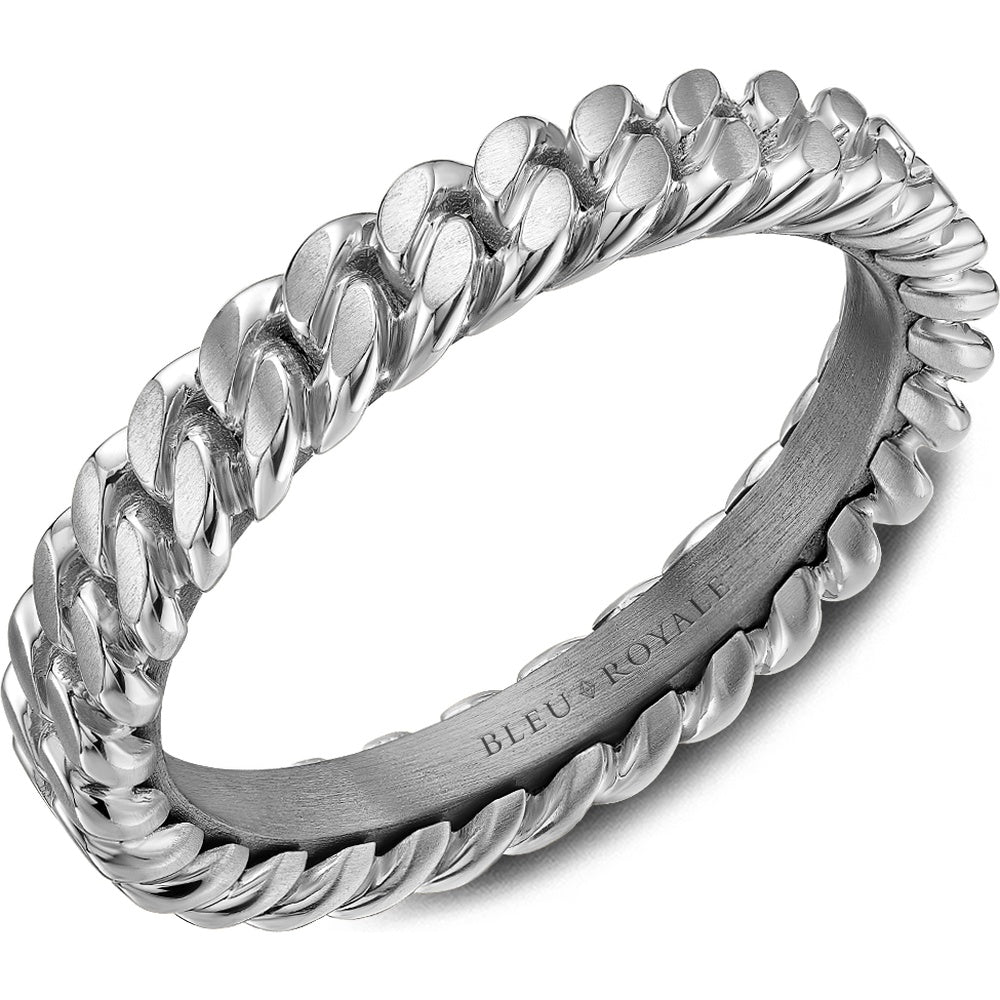 Bleu Royale Men's Wedding Band - 14K White Gold and Tantalum with Sandpaper and High Polish Finish - 4mm Width from the Geometric Collection
