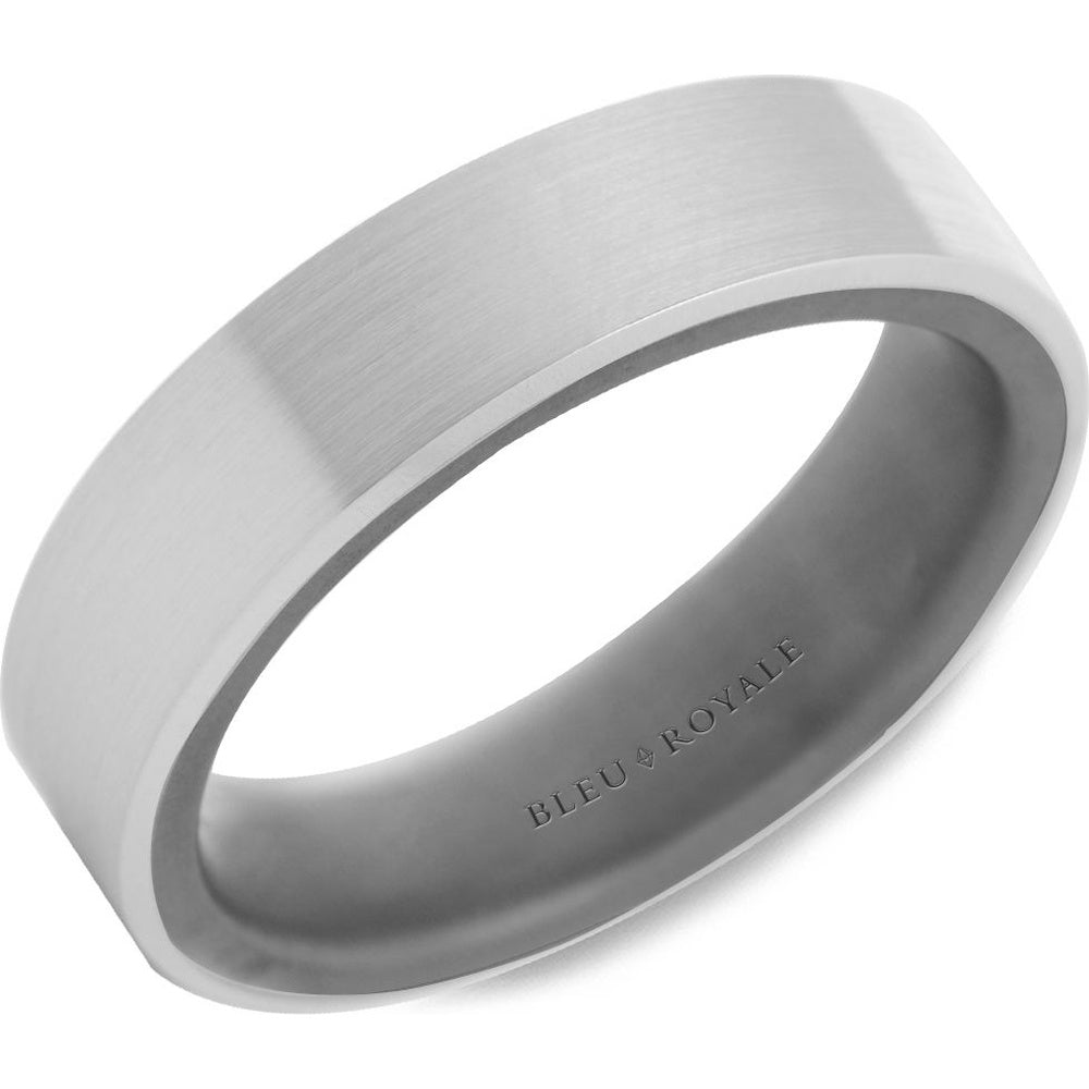 Bleu Royale Men's Wedding Band - 14K White Gold and Tantalum with Sandpaper Finish - 6mm Width from the Tantalum & Precious Metal Collection