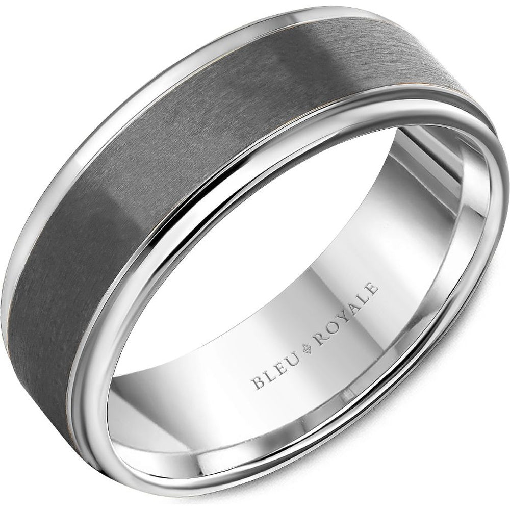 Bleu Royale Men's Wedding Band - 14K White Gold and Tantalum with Sandpaper Finish and High Polish Edges - 7.5mm Width from the Tantalum & Precious Metal Collection