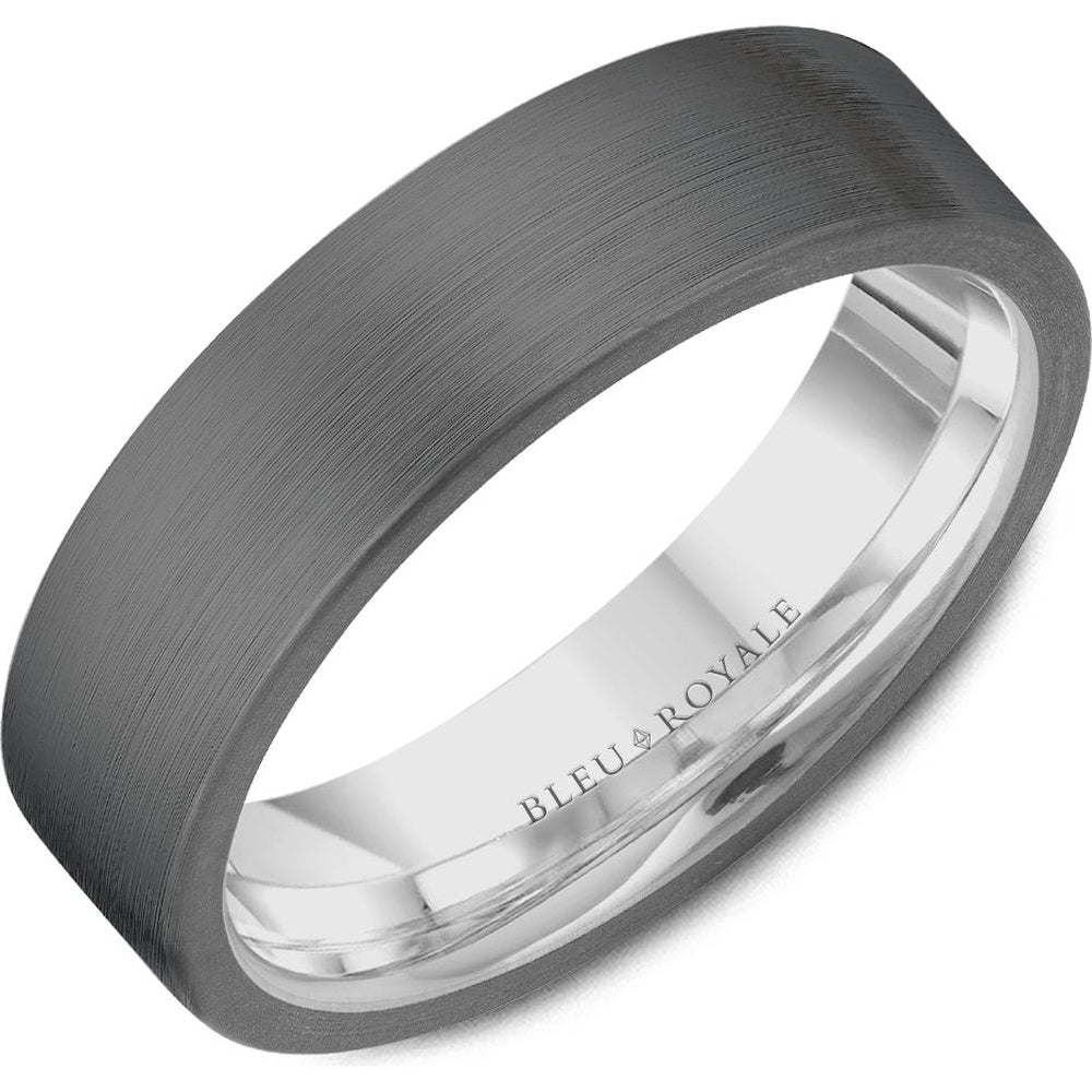 Bleu Royale Men's Wedding Band - 14K White Gold and Tantalum with Sandpaper Top Finish and - 6mm Width from the Tantalum & Precious Metal Collection