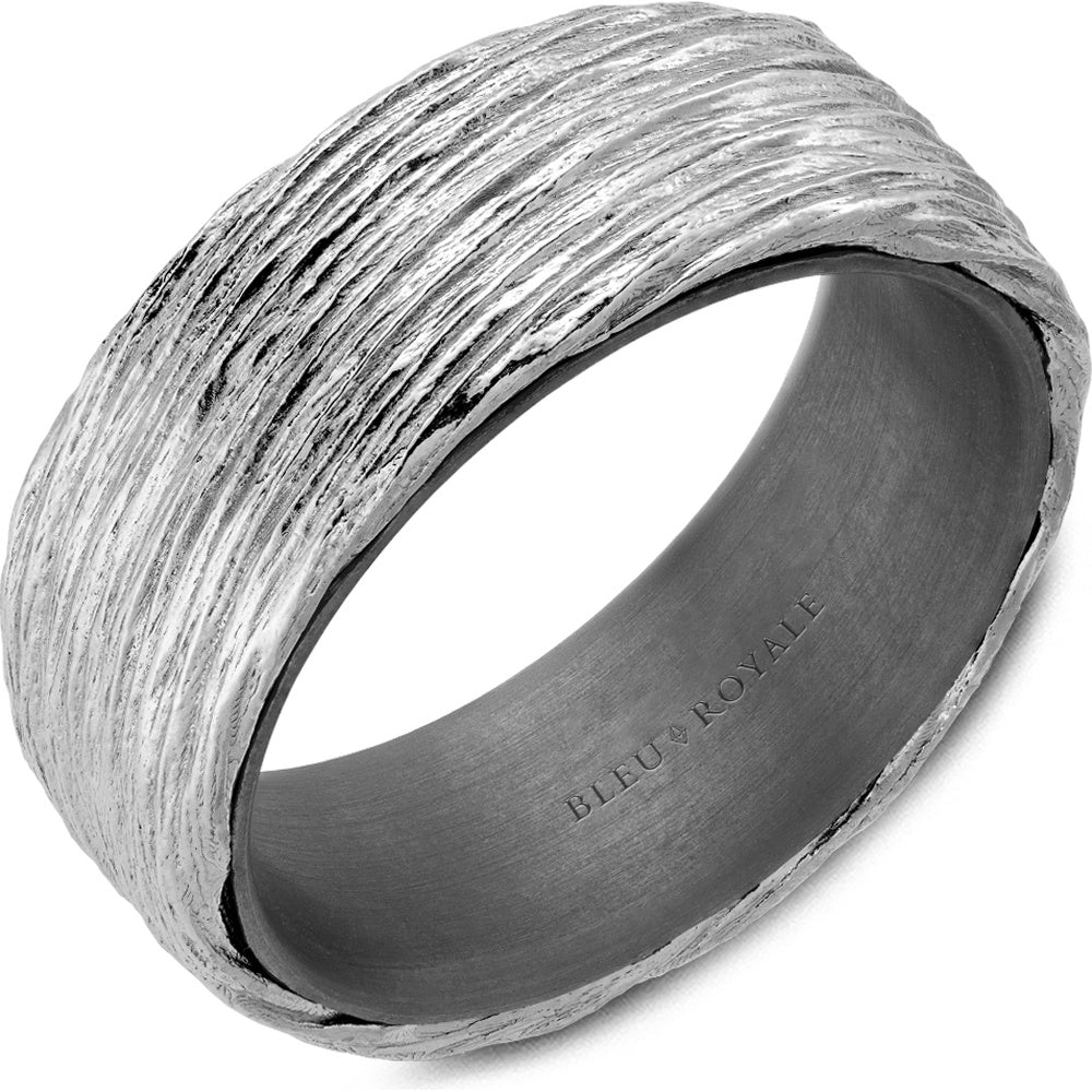 Bleu Royale Men's Wedding Band - 14K White Gold and Tantalum with Wire Pattern Finish,- Size 10 - 8mm Width from the Tantalum & Precious Metal Collection