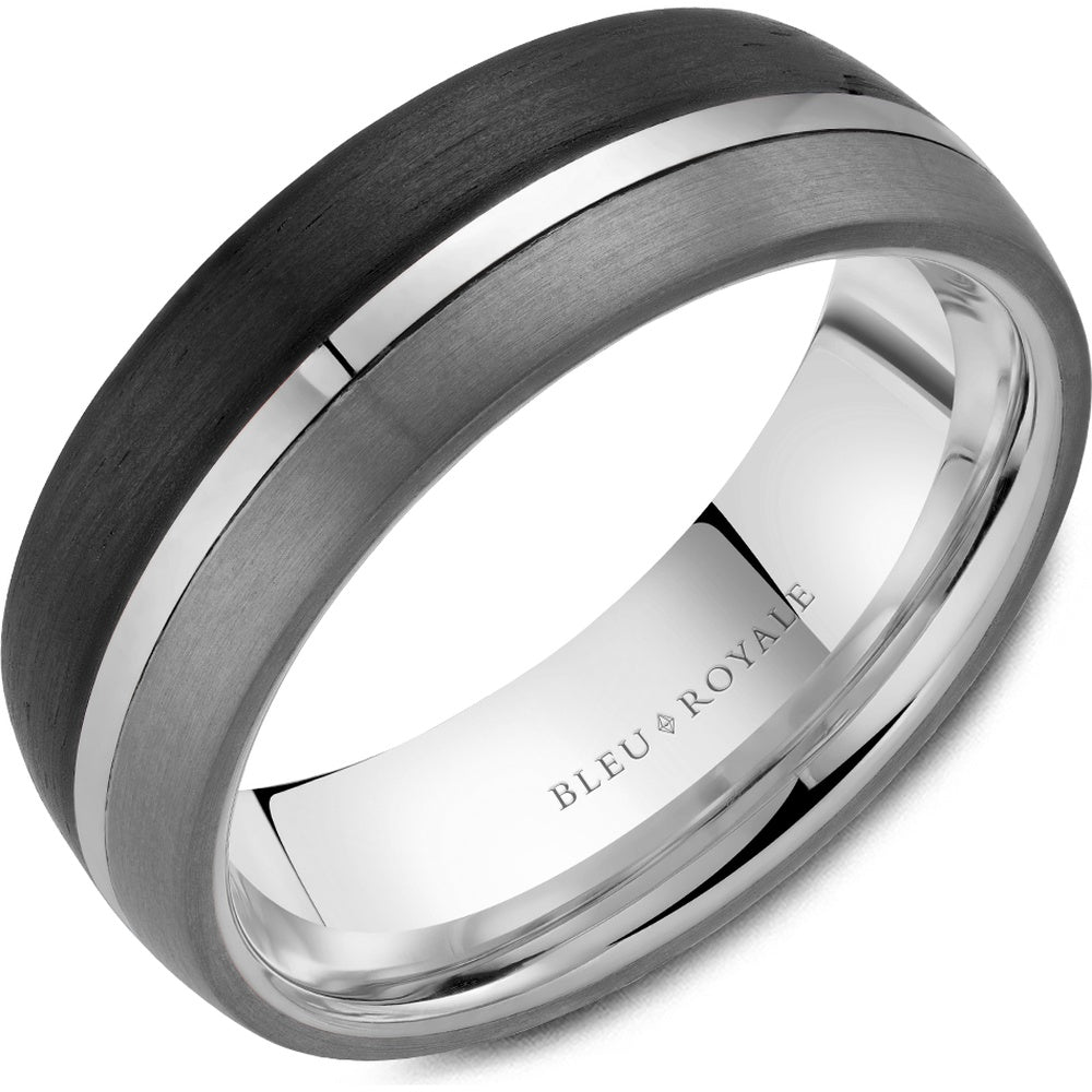 Bleu Royale Men's Wedding Band - 14K White Gold, Forged Carbon Fiber, and Tantalum - 7.5mm Width from the Tantalum & Precious Metal Collection