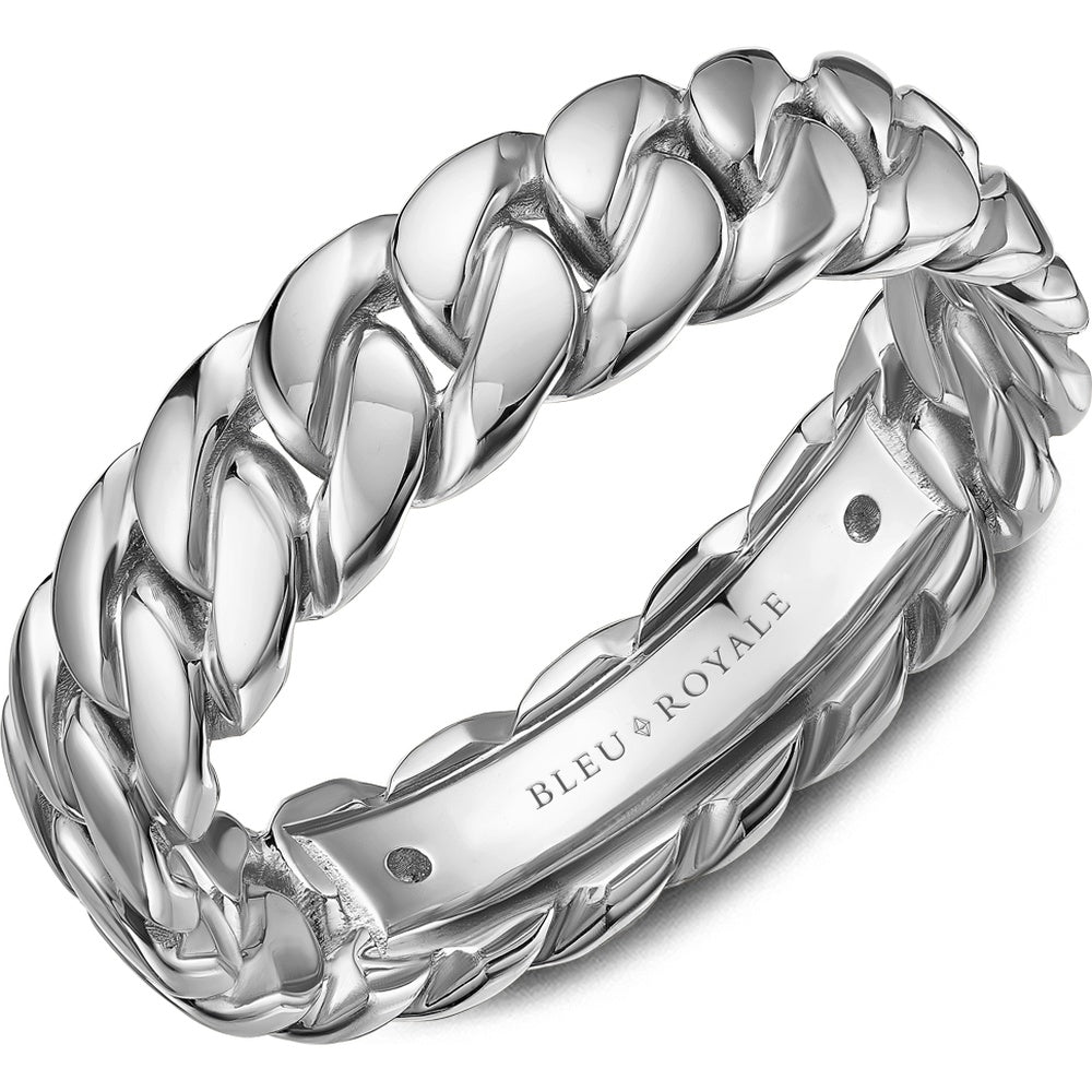 Bleu Royale Men's Wedding Band - 14K White Gold Geometric High Polish- Comfort Fit - 6mm Width from the Geometric Collection