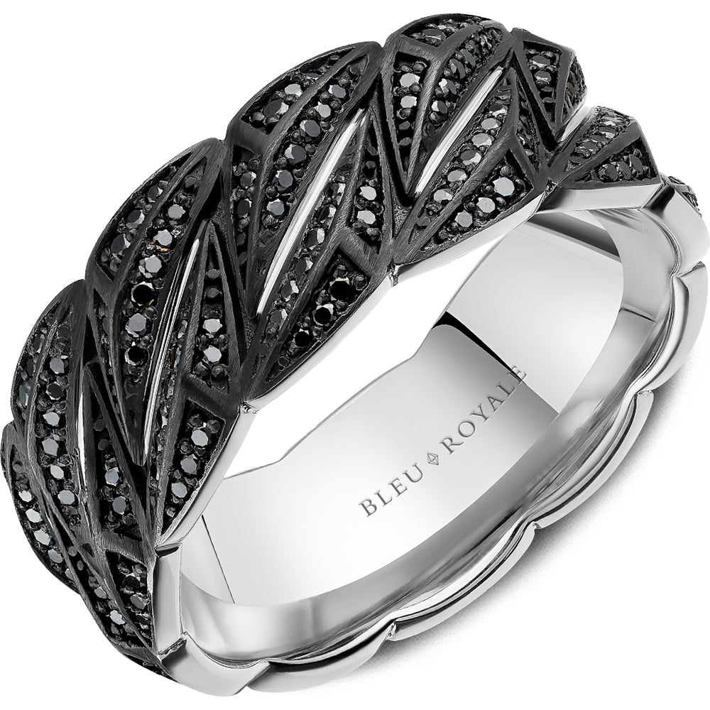Bleu Royale Men's Wedding Band - 14K White Gold Geometric with Black Rhodium Finish and Pavé Black Round Diamonds - 1.00 Carat Total Diamond Weight - 8.5mm Width from the Geometric Collection