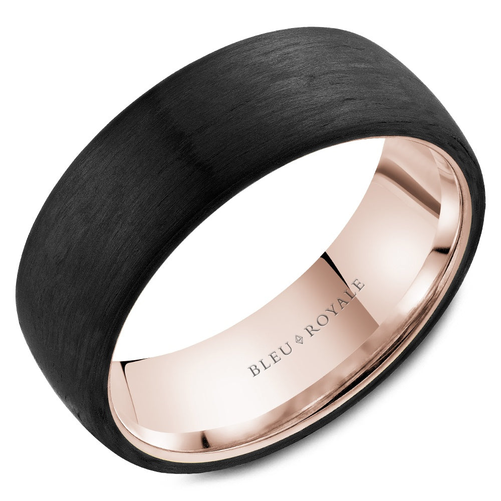 Bleu Royale Men's Wedding Band - 14K Rose Gold & Forged Carbon Fiber Two-Tone - 7.5mm Width from the Distinct Collection