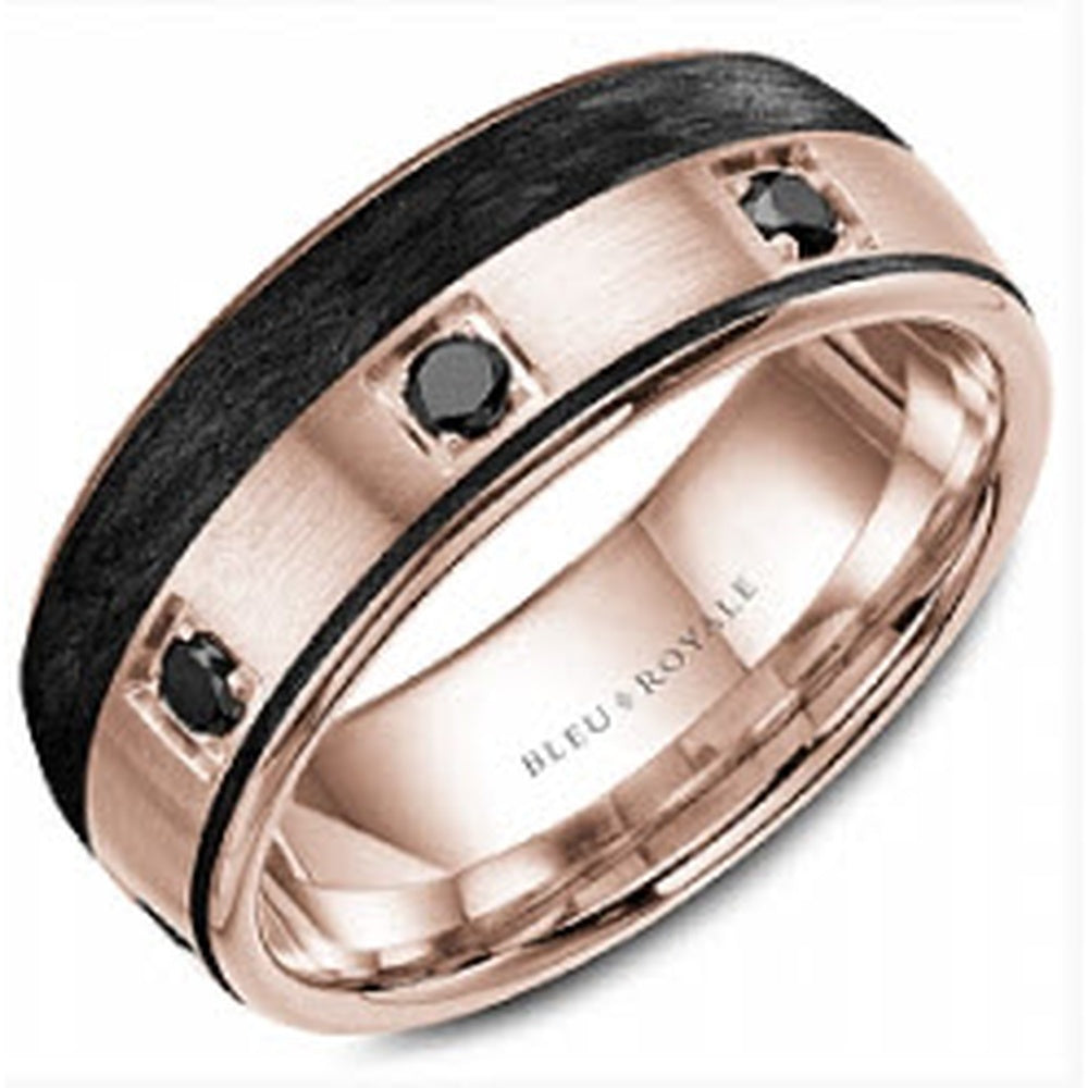 Bleu Royale Men's Wedding Band - 14K Rose Gold & Forged Carbon Fiber with Bezel-Set Black Diamonds - 0.42 Carat Total Diamond Weight - 8.5mm Width from the Diamond Collection