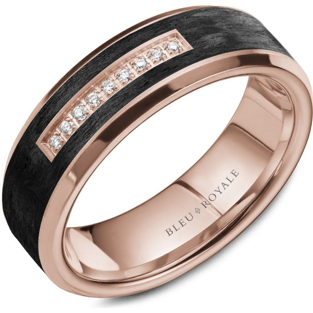 Bleu Royale Men's Wedding Band - 14K Rose Gold & Forged Carbon Fiber with Channel-Set Round Diamonds - 0.05 Carat Total Diamond Weight - 7mm Width from the Diamond Collection