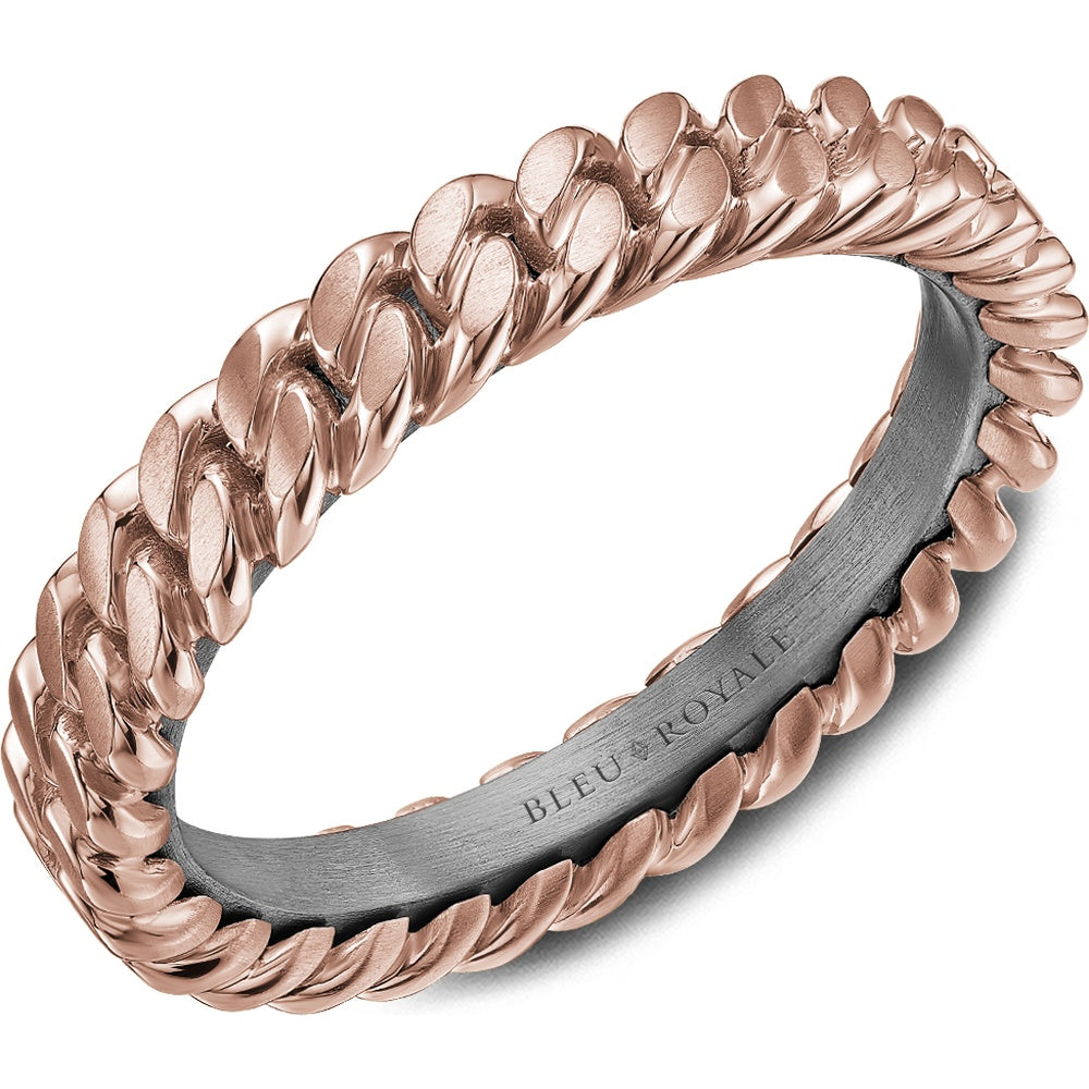 Bleu Royale Men's Wedding Band - 14K Rose Gold and Tantalum Geometric Chain Link - 4mm Width from the Geometric Collection