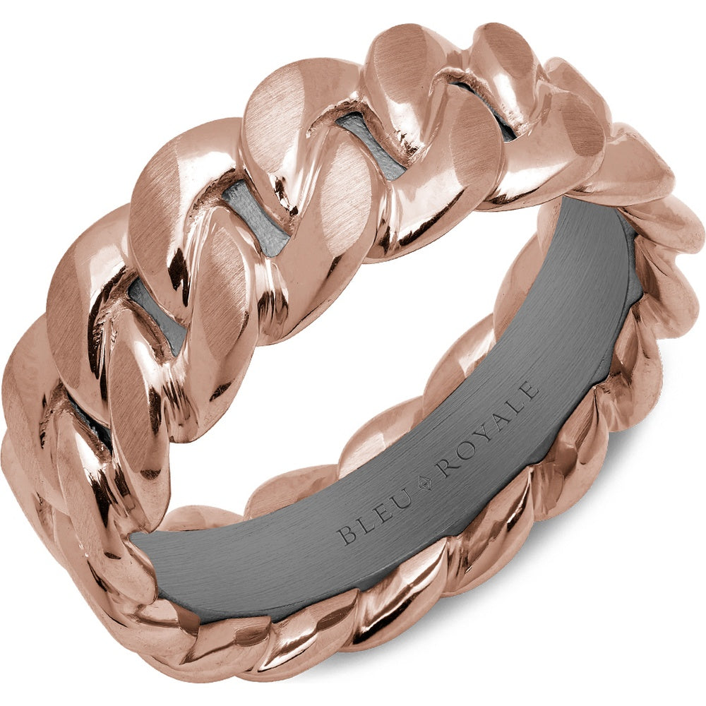 Bleu Royale Men's Wedding Band - 14K Rose Gold and Tantalum Geometric Chain Link - 8mm Width from the Geometric Collection
