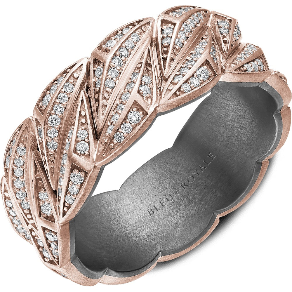 Bleu Royale Men's Wedding Band - 14K Rose Gold and Tantalum Geometric with Round Diamonds - 0.96 Carat Total Diamond Weight - 8.5mm Width from the Geometric Collection