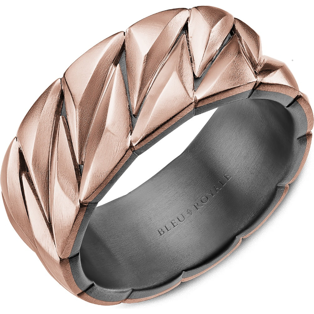 Bleu Royale Men's Wedding Band - 14K Rose Gold and Tantalum Geometric with Sandpaper Finish - 10mm Width from the Geometric Collection