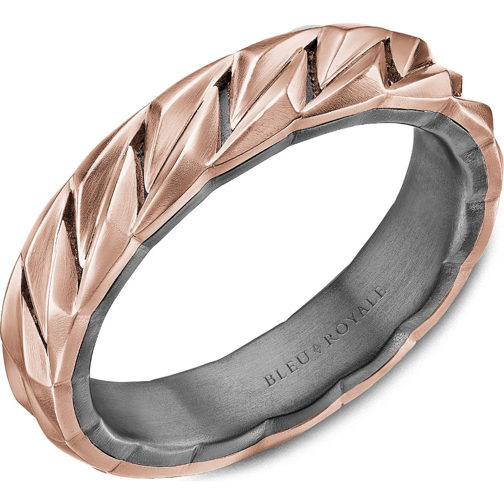 Bleu Royale Men's Wedding Band - 14K Rose Gold and Tantalum Geometric with Sandpaper Finish - 5mm Width from the Geometric Collection