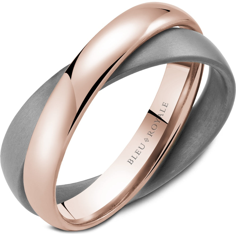Bleu Royale Men's Wedding Band - 14K Rose Gold and Tantalum Interlocking with High Polish and Sandpaper Finish - 8mm Width from the Tantalum & Precious Metal Collection
