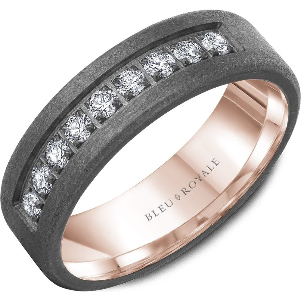 Bleu Royale Men's Wedding Band - 14K Rose Gold and Tantalum with Channel Set Round Diamonds - 0.45 Carat Total Diamond Weight - 7mm Width from the Tantalum & Precious Metal Collection